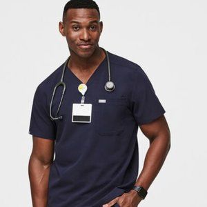Navy Men's Figs Scrub Top